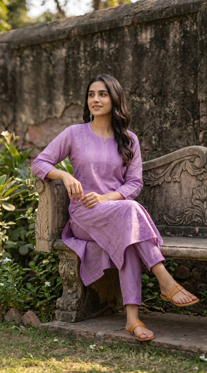 Sharvari Chikankari Chanderi Ombre Dyed Long Kurta for Women | Soft Non-Transparent | Lucknowi Chikankari | Paridhan Chikan