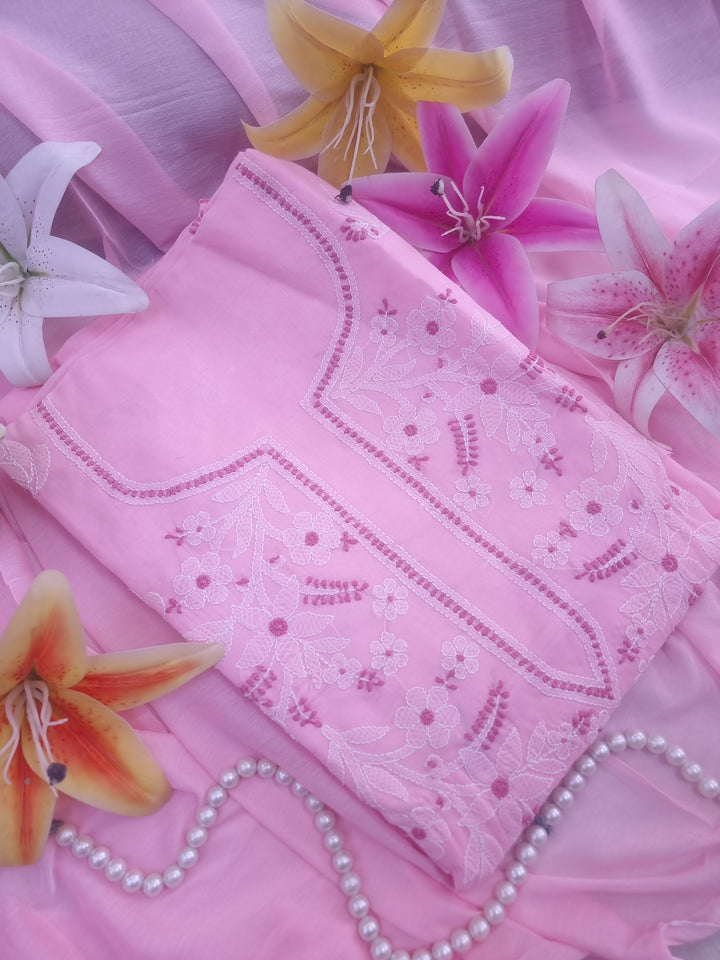 Paridhan Chikan Premium Handcrafted Chikankari Cotton Suit Set | Unstitched Dress Material with Chiffon Dupatta | Made in Lucknow