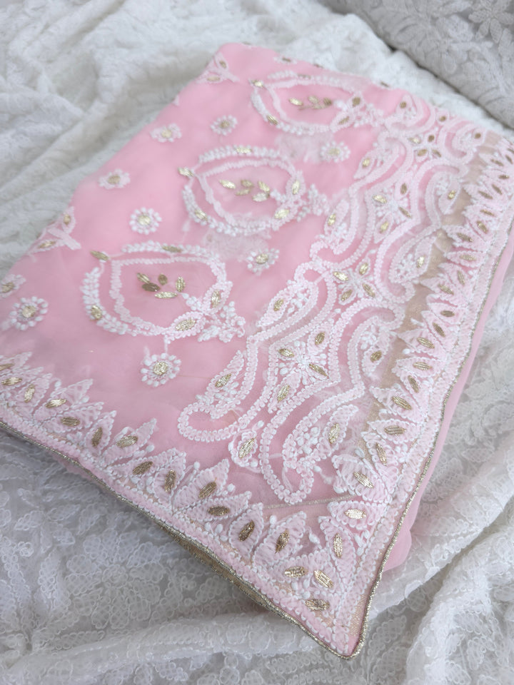 Embellished with Gota Patti | Hand Chikankari Faux Georgette Saree | Lucknowi Embroidery | Designer Festive Wear by Paridhan Chikan
