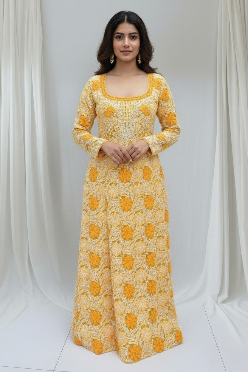 Faux Georgette Chikankari Hand Embroidered Unstitched Kurta Fabric – 3 Meter