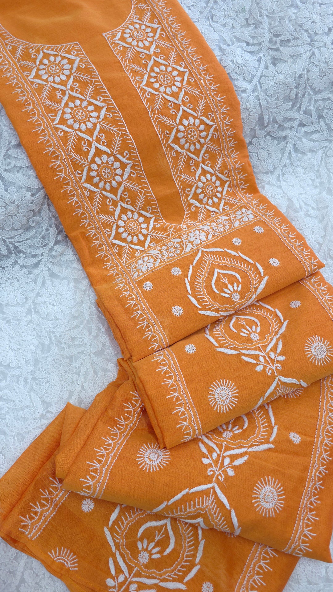 Lucknowi 2 Taar Chikankari Chanderi Kurta Dupatta Set – Handmade Festive Wear