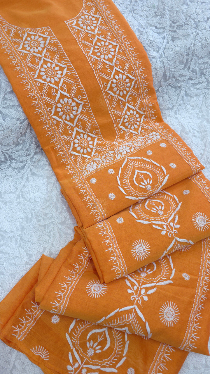 Lucknowi 2 Taar Chikankari Chanderi Kurta Dupatta Set – Handmade Festive Wear