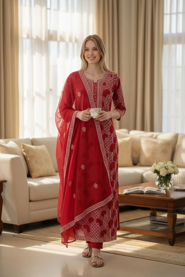 Unstitched Georgette Chikankari Dress Material | Hand Embroidered Kurta, Bottom & Dupatta