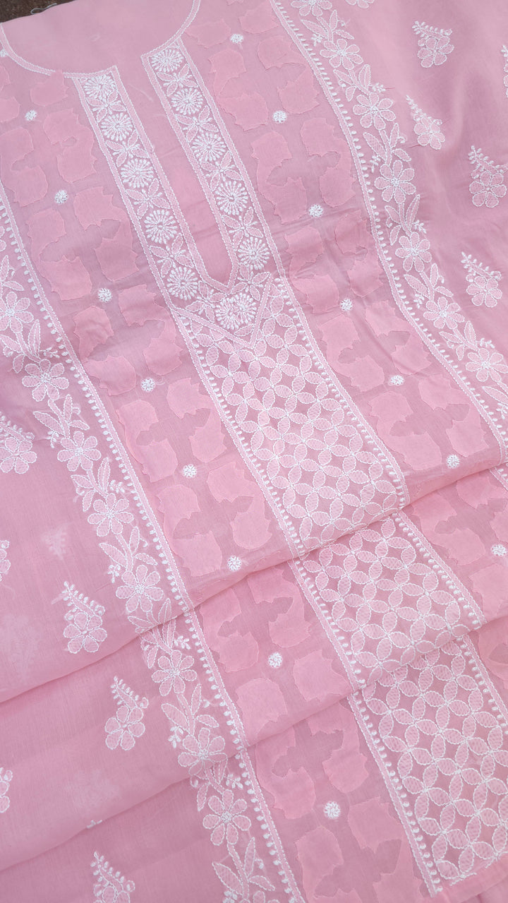 Darz Lucknowi Chikankari  Dress Material – Handmade Cotton Suit with Chiffon Dupatta