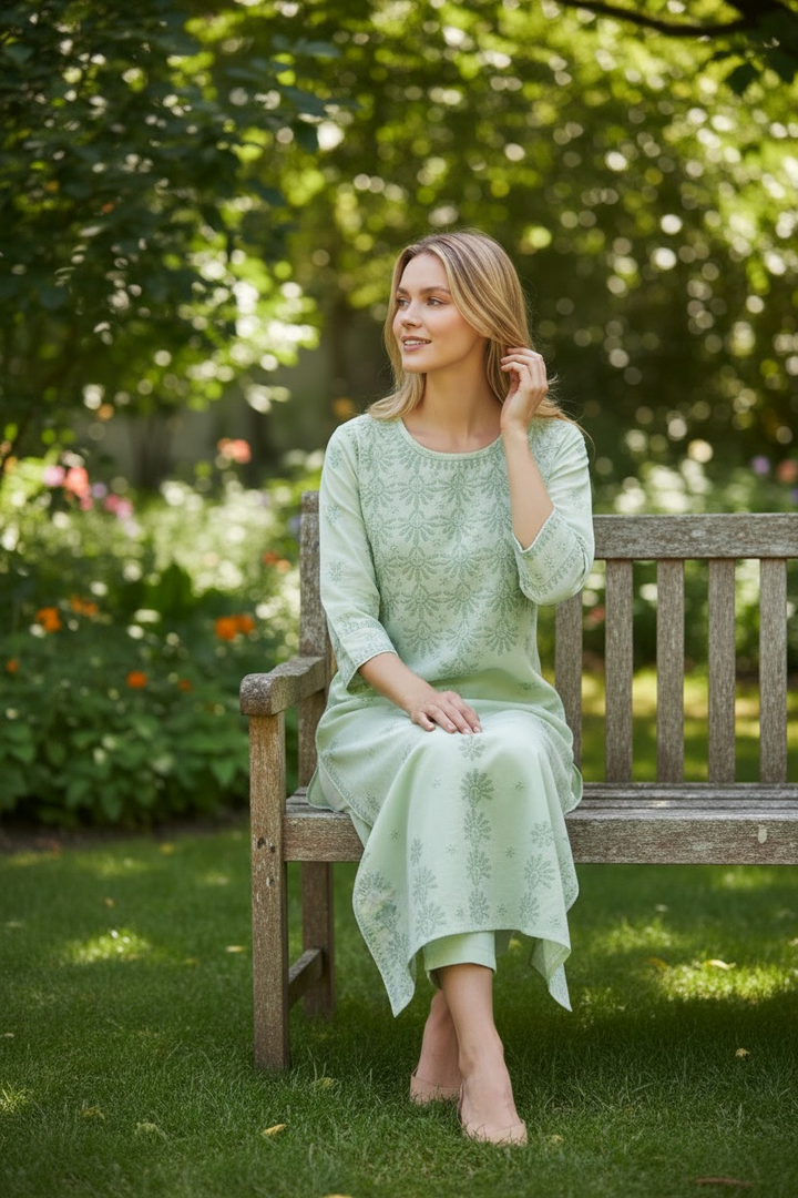 Soft Cotton Chikankari Hand Embroidered Kurti for Women | Premium Soft & Non-Transparent Fabric | 46 Inch Length | Lucknowi Chikan Kurta