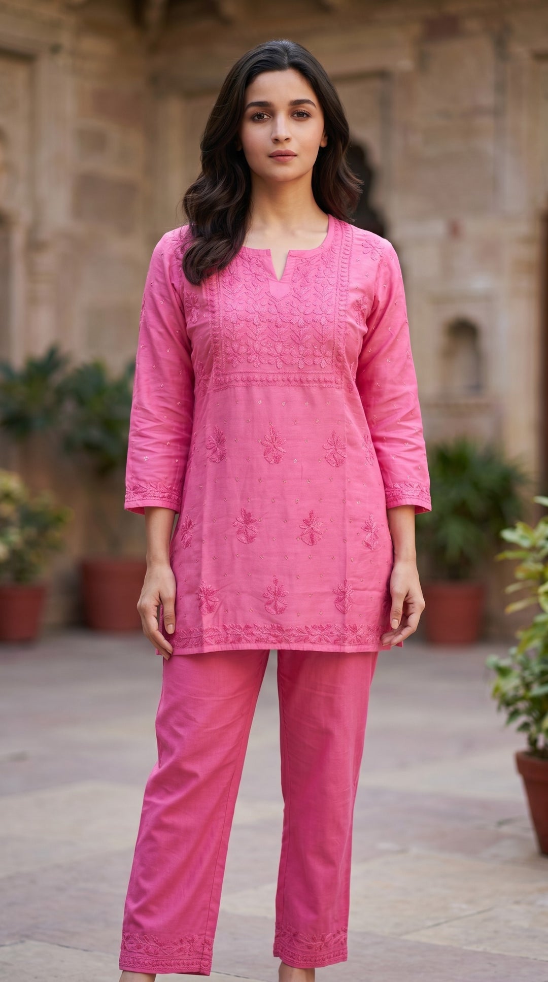 Alia Chikankari Chanderi Golden Zari Buti Short Top for Women | Soft & Non-Transparent | Paridhan Chikan