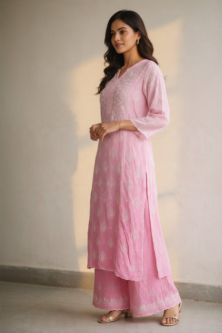 Luxe-Pure crepe luxurious kurti sharara set with *2 taar chikankari work*