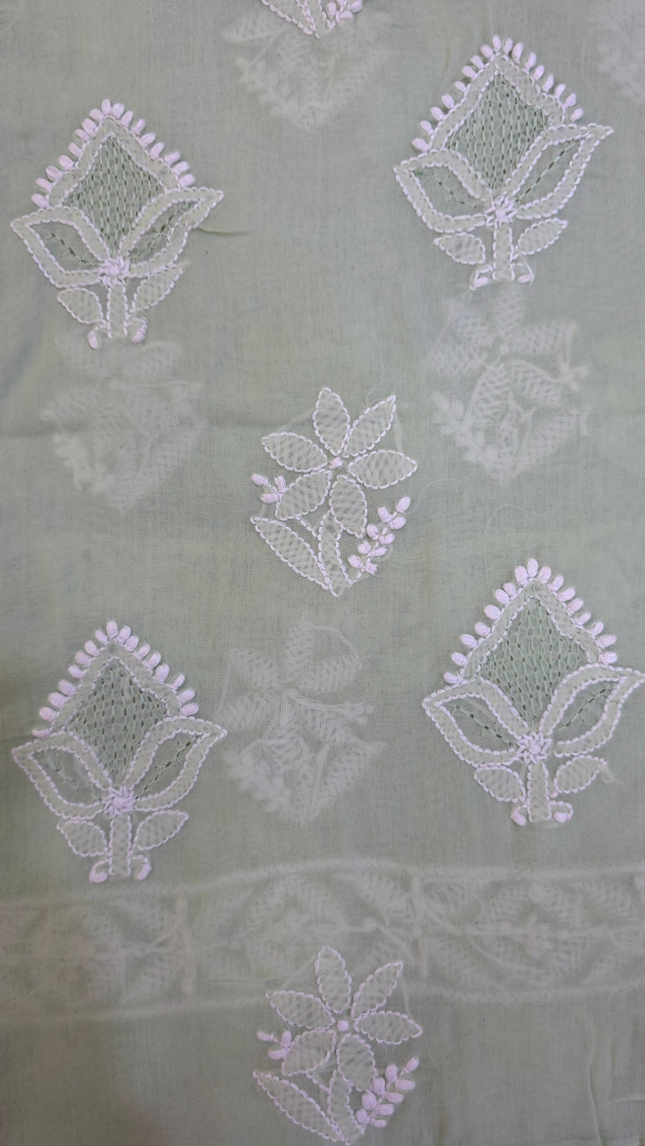 Handmade Jaali Chikankari Cotton Dress Material with Chiffon Dupatta | Authentic Lucknow Hand Embroidery | Unstitched Suit Set