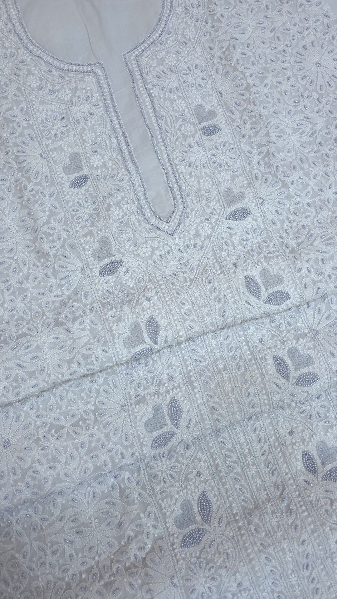 Paridhan Chikan Cotton Chikankari Unstitched Dress Material – 3 Pc Suit Set with Hand Embroidery & Pearl Work in Every Motif