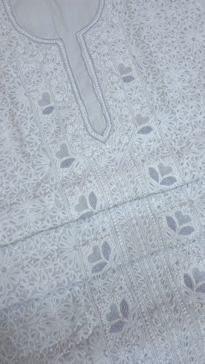 Paridhan Chikan Cotton Chikankari Unstitched Dress Material – 3 Pc Suit Set with Hand Embroidery & Pearl Work in Every Motif