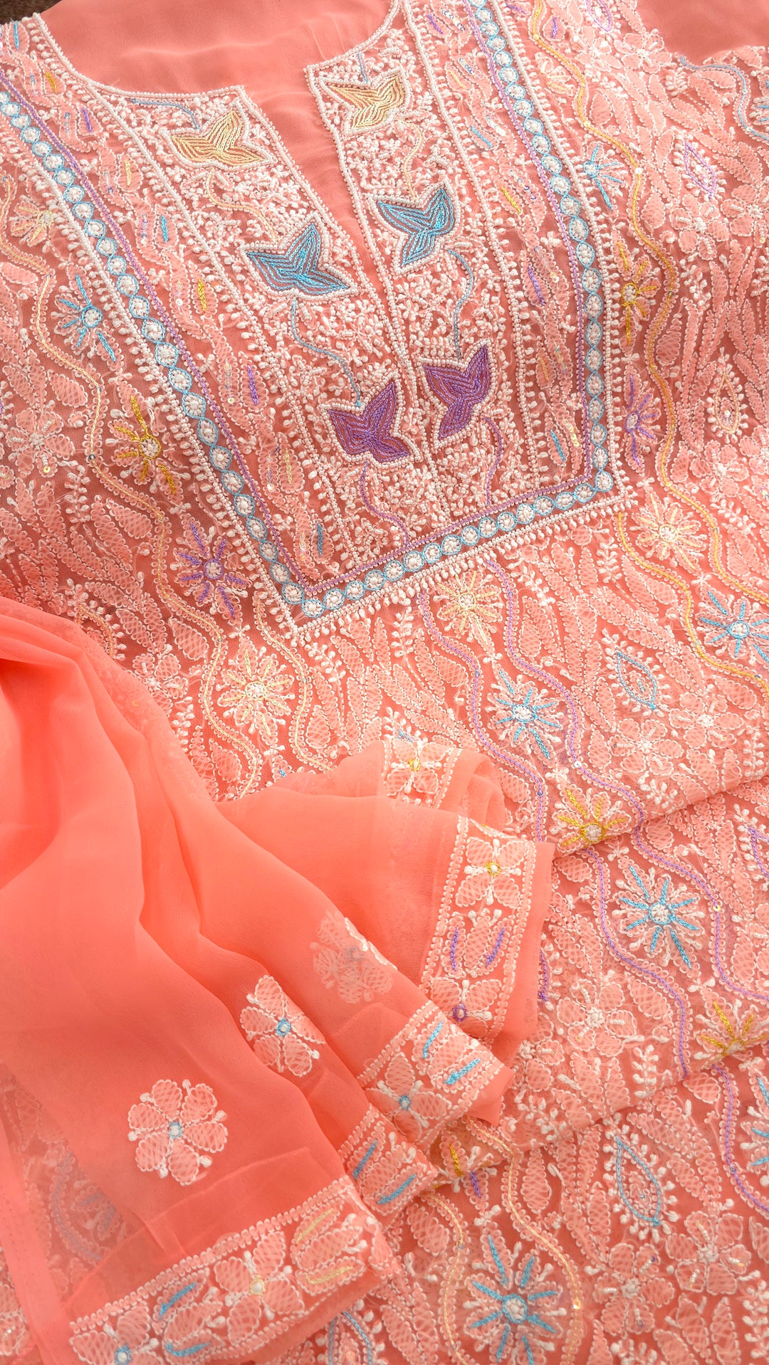 Georgette Chikankari Dress Material Resham Aari pearl Work