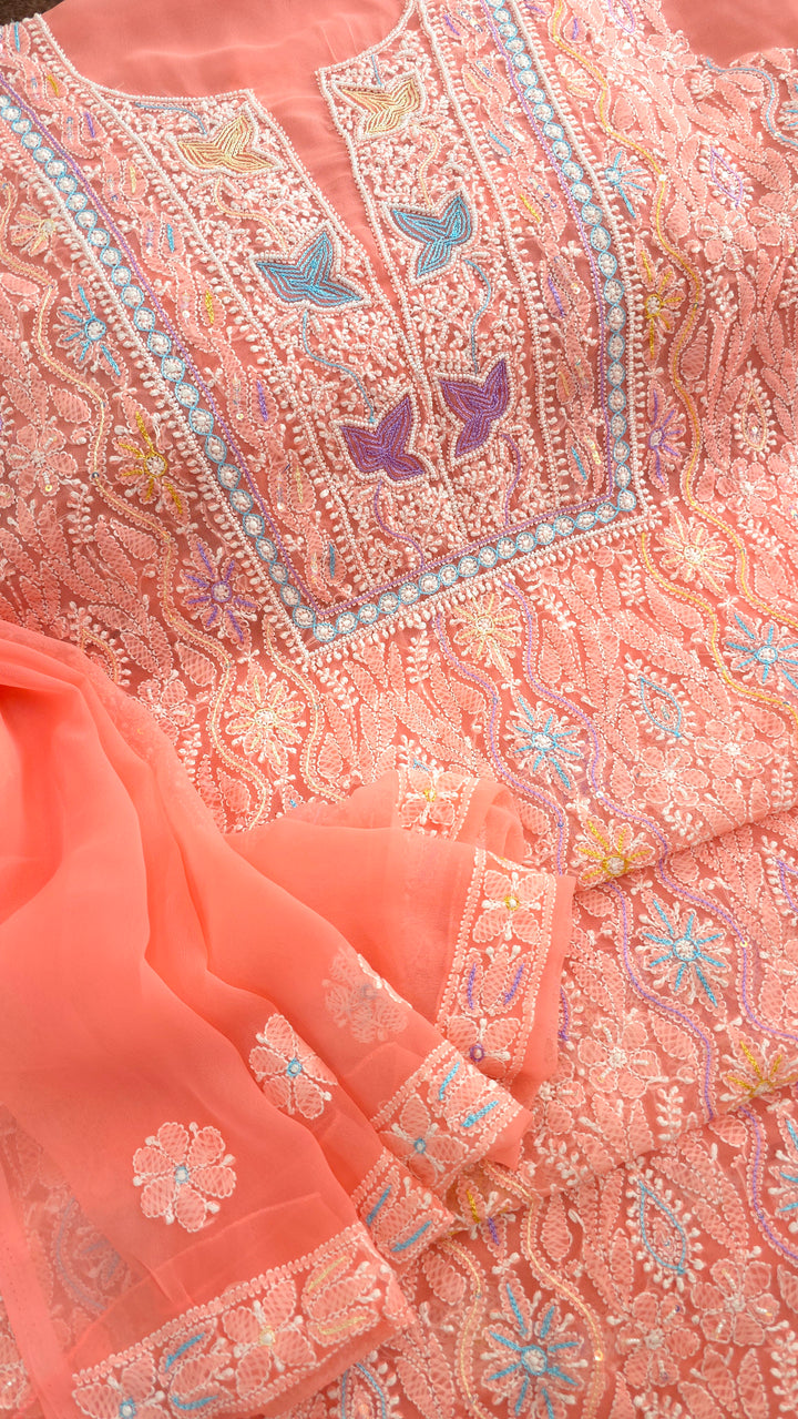 Georgette Chikankari Dress Material Resham Aari pearl Work
