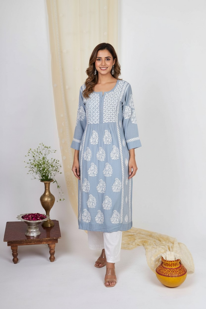 Modal Chikankari Nyra Kurti
