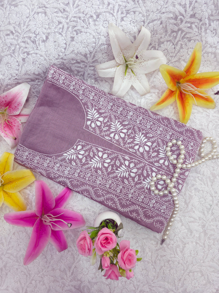 Lucknowi 2 Taar Chikankari Chanderi Kurta Dupatta Set – Handmade Festive Wear