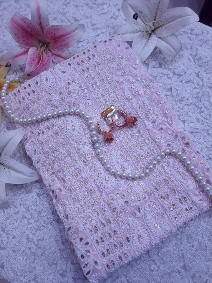 Baby Pink Georgette Chikankari gotta Patti Dress Material