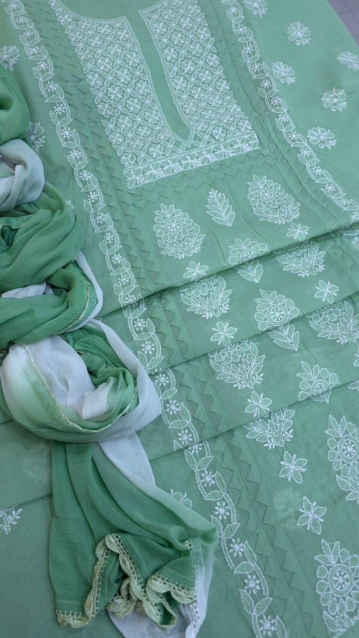 Darz Lucknowi Chikankari  Dress Material – Handmade Cotton Suit with Chiffon Dupatta
