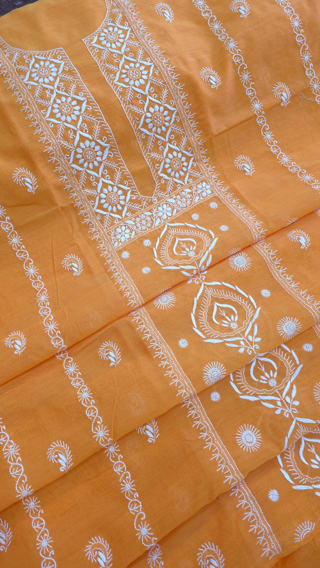 Lucknowi 2 Taar Chikankari Chanderi Kurta Dupatta Set – Handmade Festive Wear