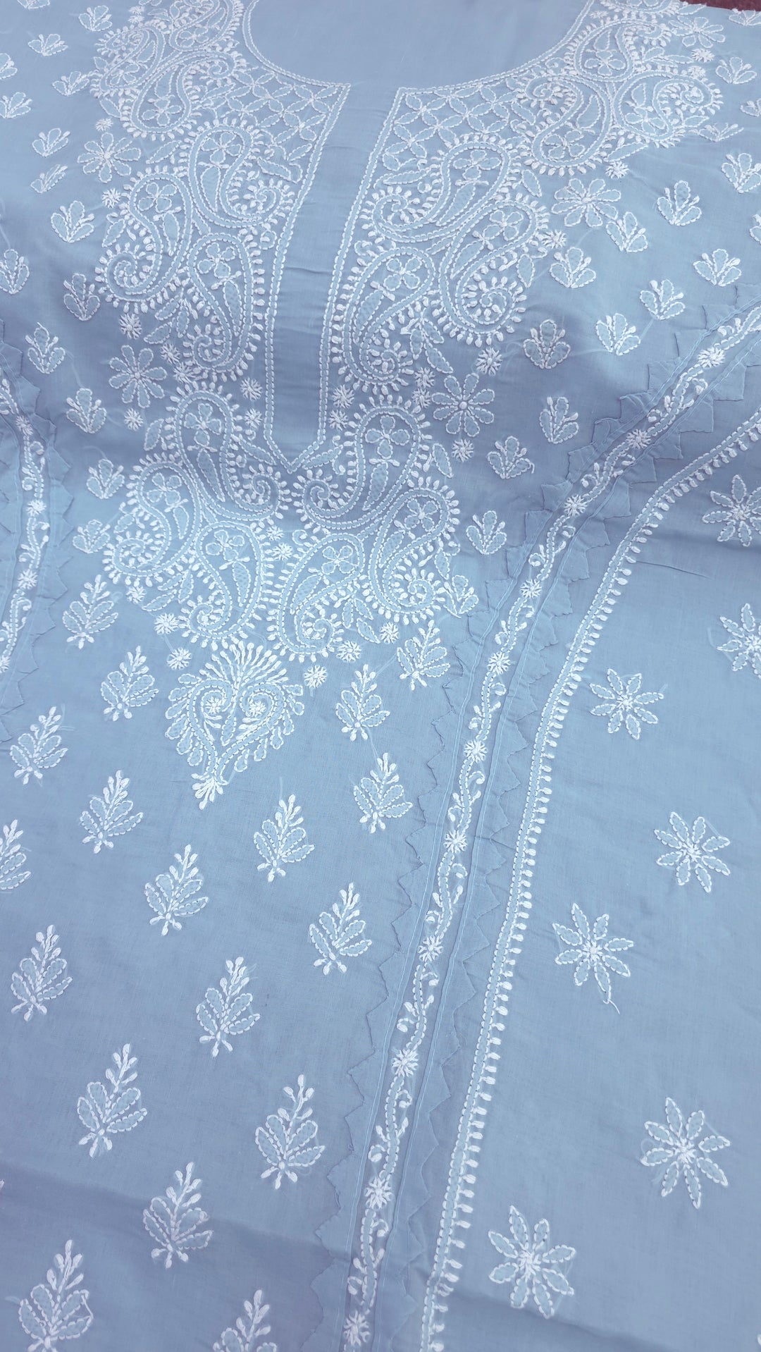 Darz Lucknowi Chikankari  Dress Material – Handmade Cotton Suit with Chiffon Dupatta