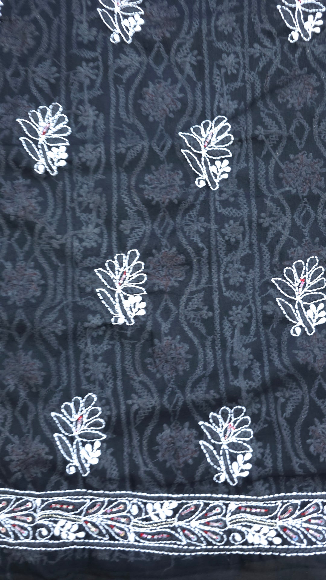 Premium Hand Embroidered Chikankari Cotton Unstitched Dress Material with Pure Chiffon Dupatta
