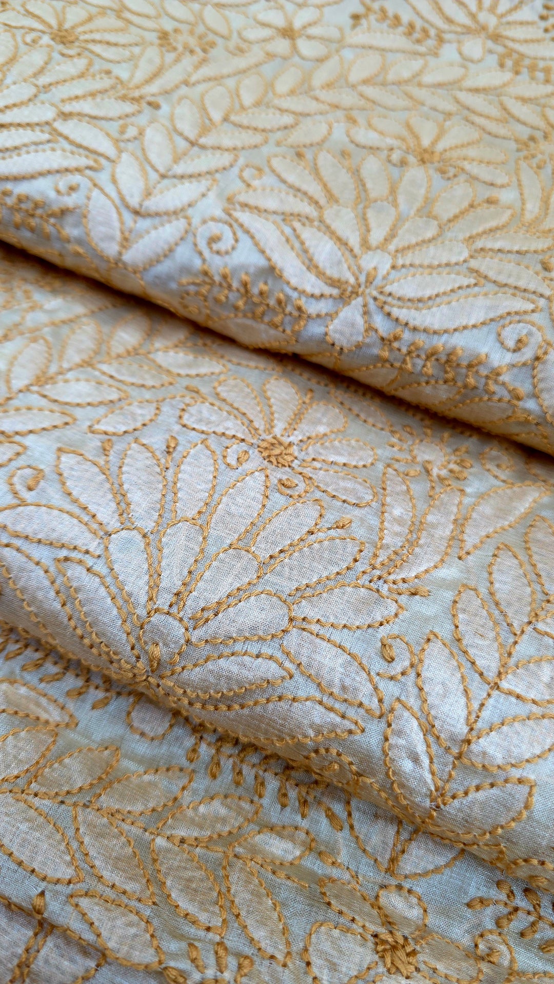 Pure Paper Silk Chikankari Fabric | Full Jaal Hand Embroidery Kurta Fabric for Women