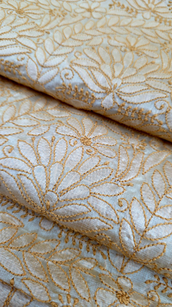 Pure Paper Silk Chikankari Fabric | Full Jaal Hand Embroidery Kurta Fabric for Women