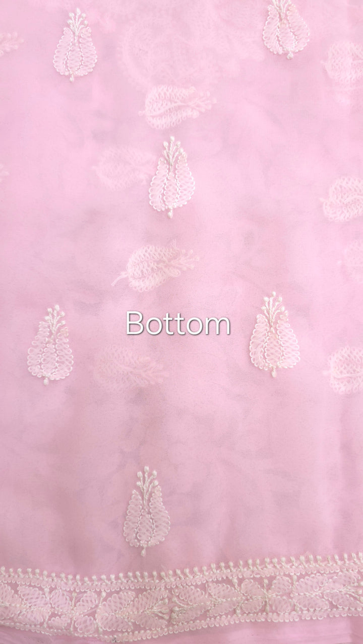 Lucknowi Georgette Chikankari Dress Material – Hand Embroidery Kurta, Bottom & Dupatta | Festive Queen Shades