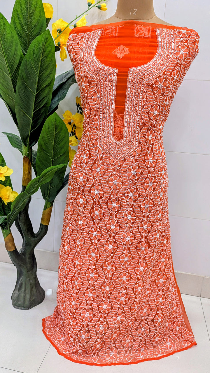 Faux Georgette Chikankari Hand Embroidered Unstitched Kurta Fabric – 3 Meter
