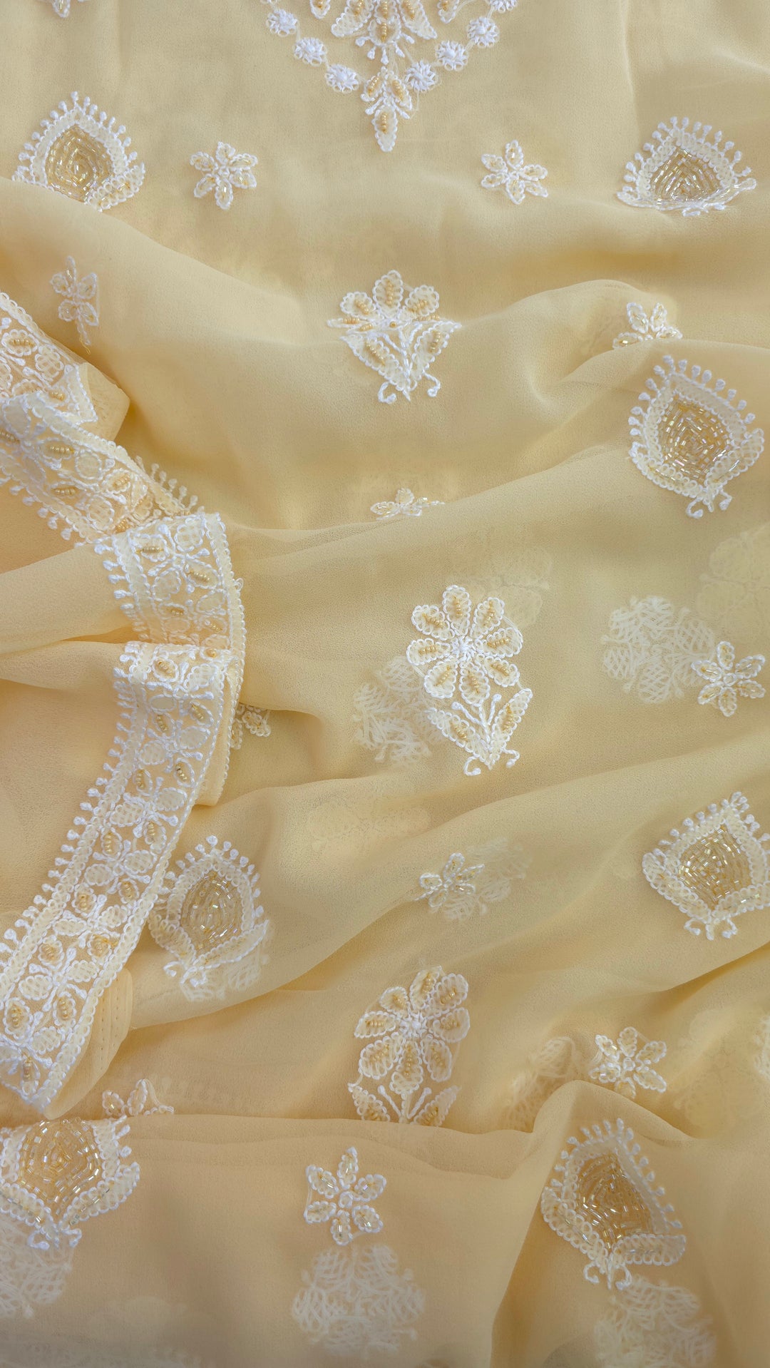 Alina Heavy Embellished Georgette Chikankari Unstitched Dress Material | Cutdana Handwork