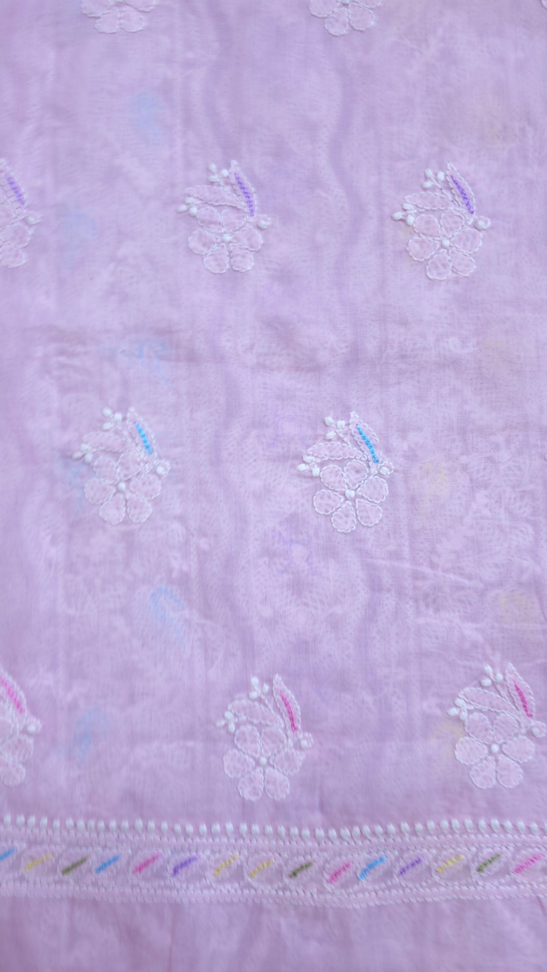 Cotton Resham Neckline chikankari dress material- Pink