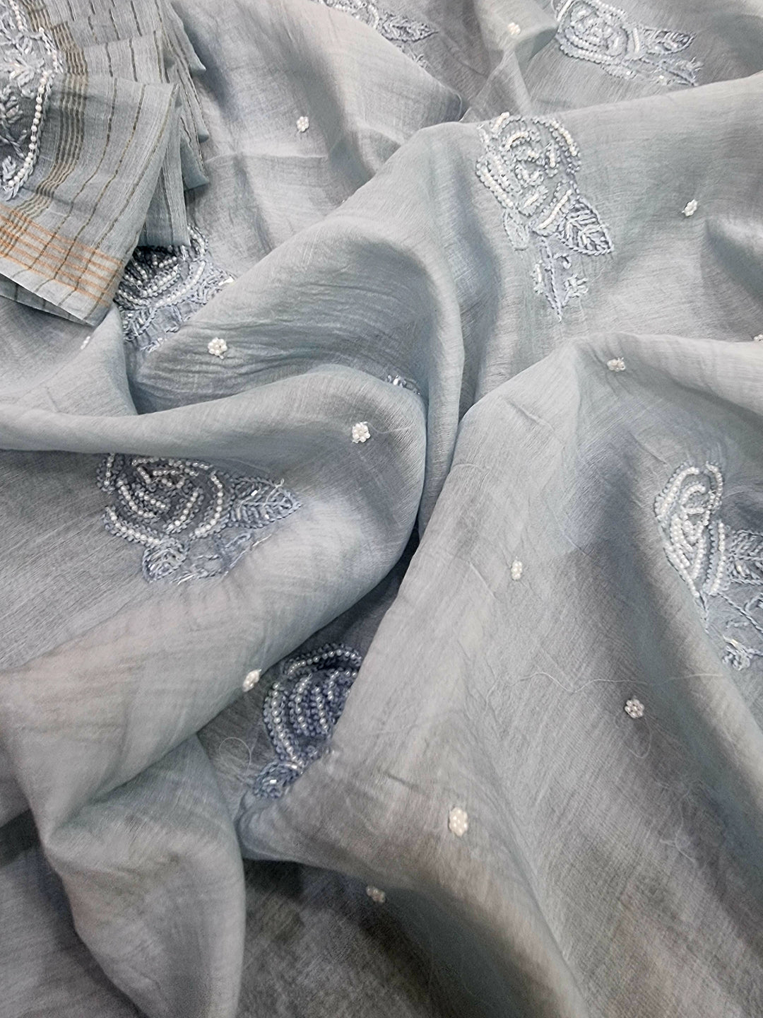 Premium Mul Chanderi Supersoft Dyeable Chikankari Dress Material | Hand Embroidered with Pearls & Cutdaana | Kurta & Dupatta Set