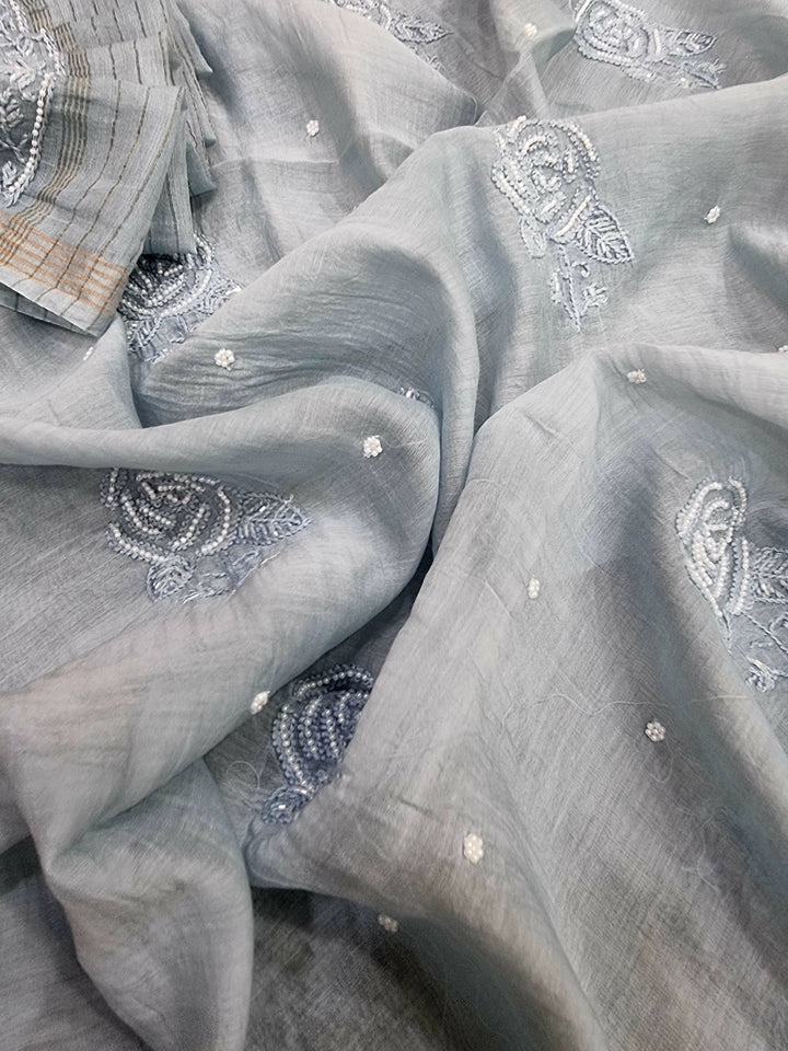 Premium Mul Chanderi Supersoft Dyeable Chikankari Dress Material | Hand Embroidered with Pearls & Cutdaana | Kurta & Dupatta Set