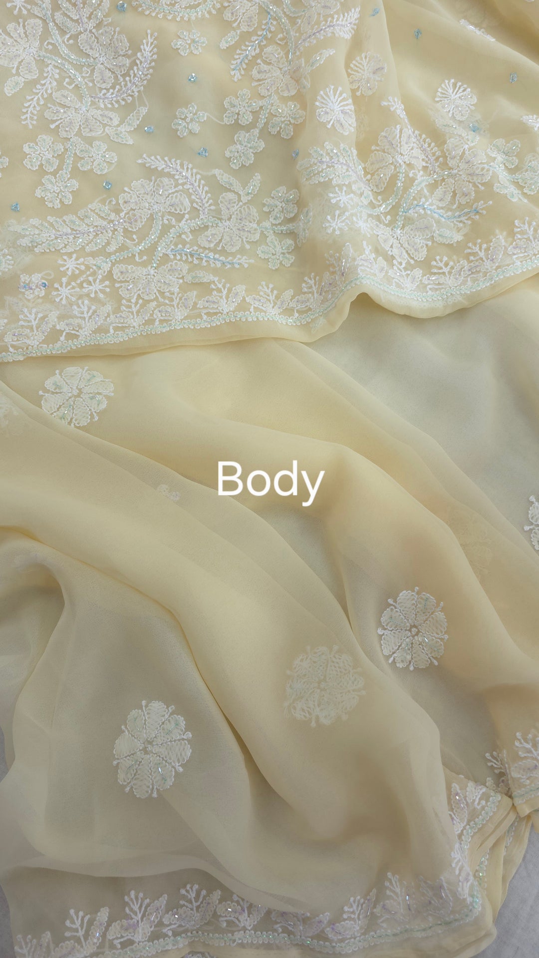Pearl Chikankari Saree on Faux Georgette with Matching Blouse | Hand Embroidered Lucknowi Saree | Paridhan Chikan Heritage Collection