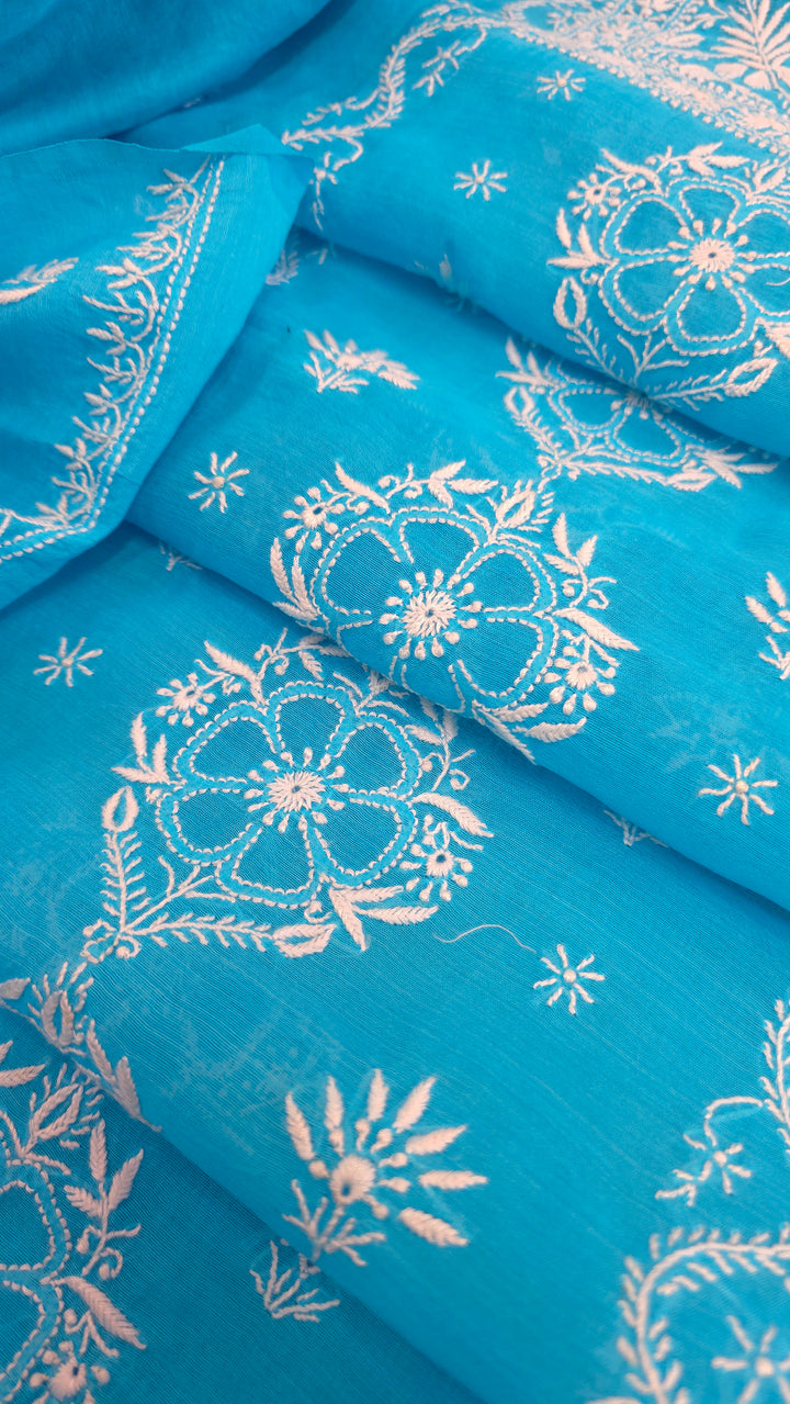 Lucknowi 2 Taar Chikankari Chanderi Kurta Dupatta Set – Handmade Festive Wear