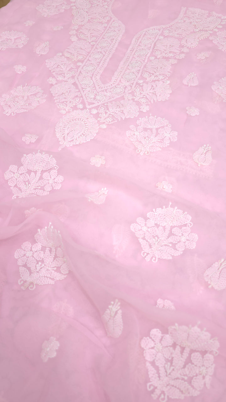 Lucknowi Georgette Chikankari Dress Material – Hand Embroidery Kurta, Bottom & Dupatta | Festive Queen Shades