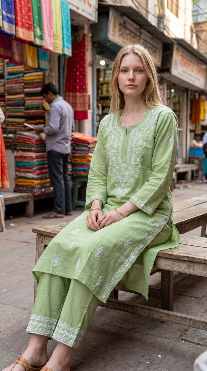 Elegant Cotton Chikankari Kurti for Women | Lightweight Hand Embroidered Office & Daily Wear Kurta