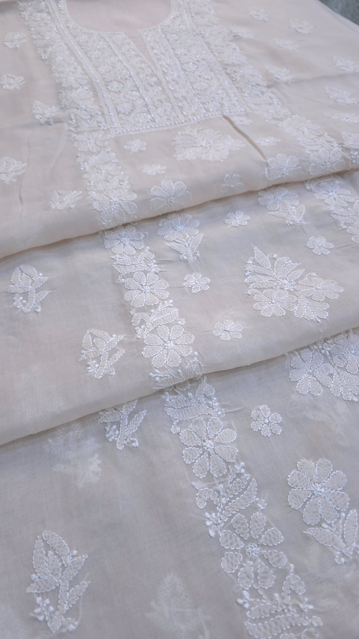Paridhan Chikan Premium Handcrafted Chikankari Cotton Suit Set | Unstitched Dress Material with Chiffon Dupatta | Made in Lucknow