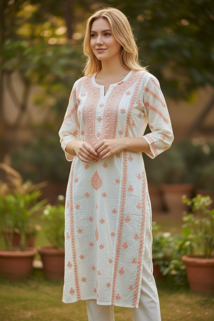 Modal Chikankari Hand Embroidered Kurti for Women | Premium Soft & Non-Transparent Fabric | 46 Inch Length | Lucknowi Chikan Kurta