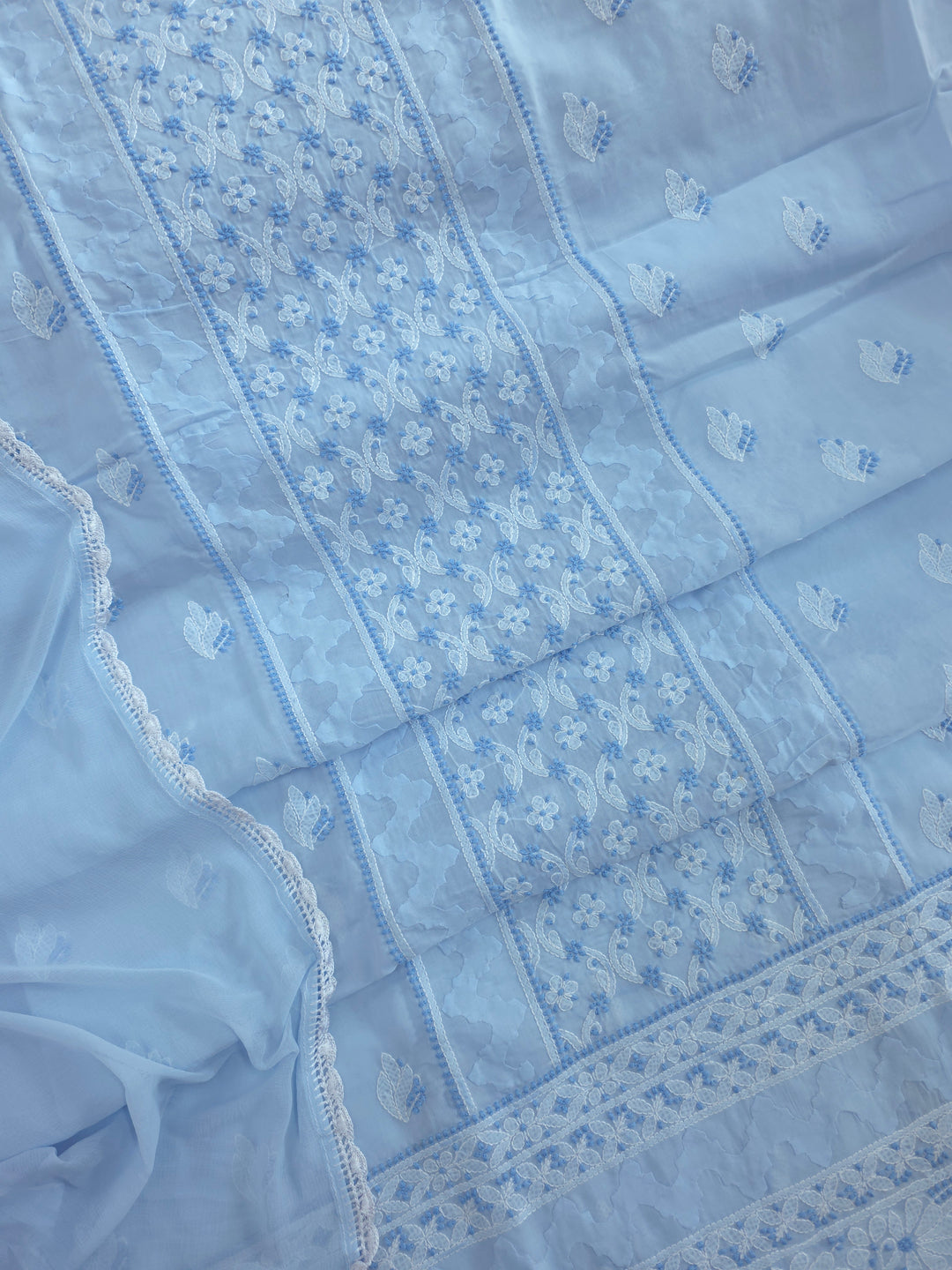 Darz Lucknowi Chikankari  Dress Material – Handmade Cotton Suit with Chiffon Dupatta