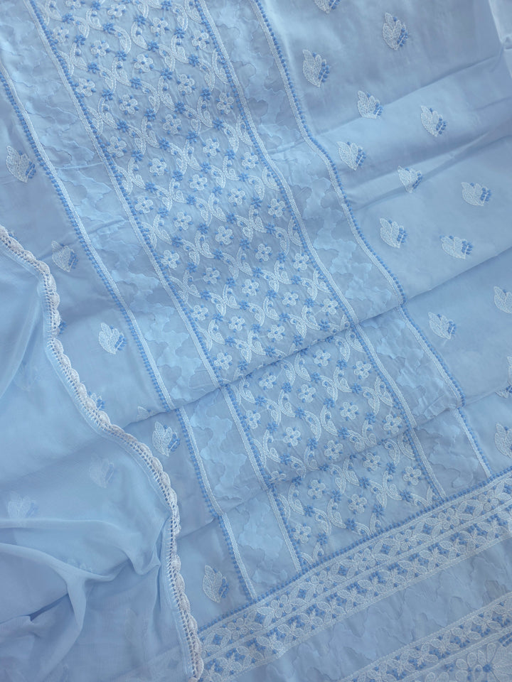 Darz Lucknowi Chikankari  Dress Material – Handmade Cotton Suit with Chiffon Dupatta