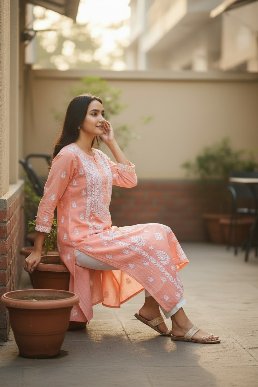 Pure Muslin Chikankari Kurti