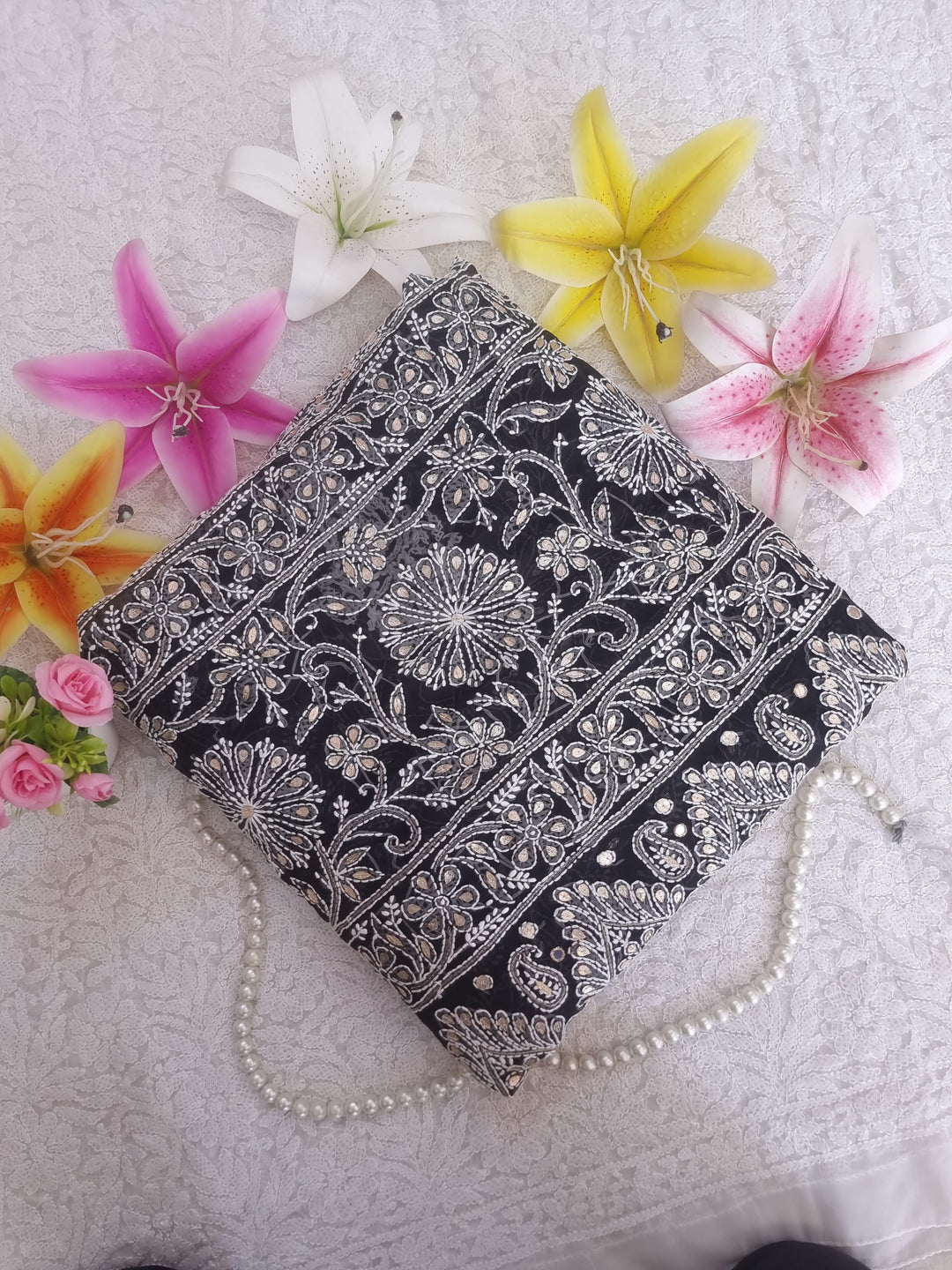 Georgette Chikankari Saree - black