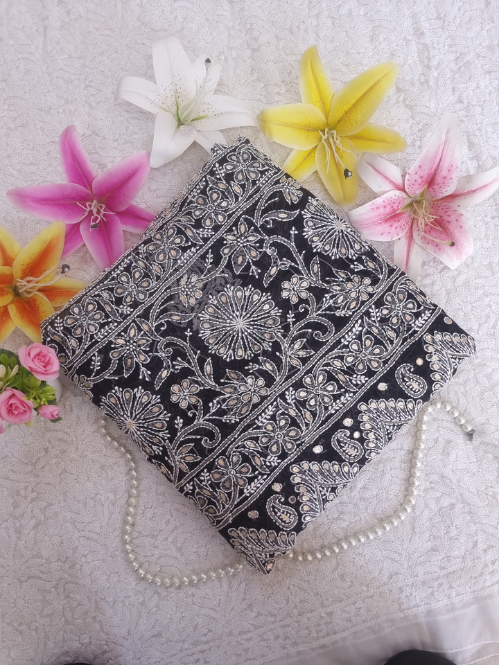 Georgette Chikankari Saree - black