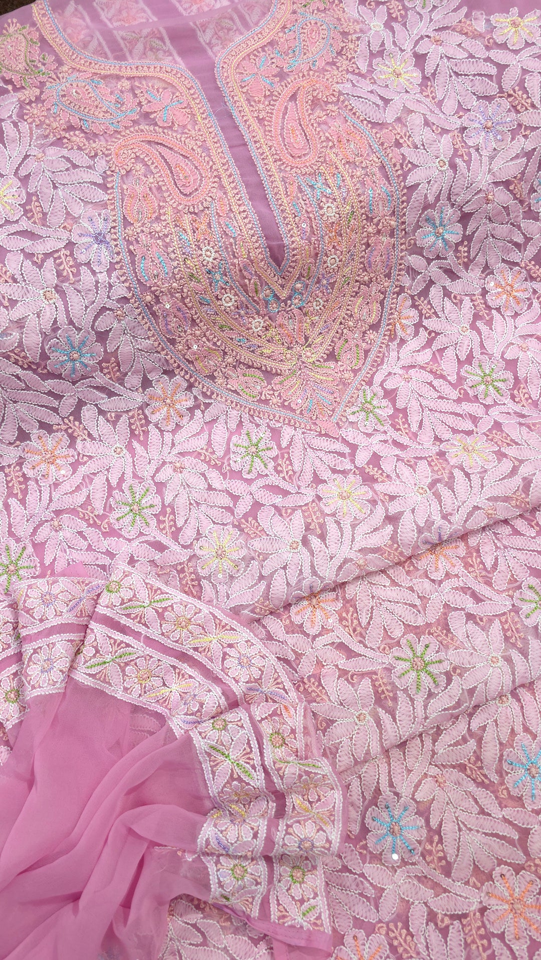 Georgette Chikankari Dress Material Resham Aari pearl Work