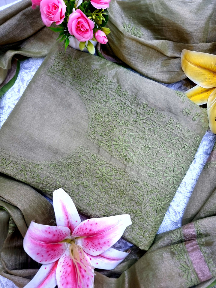 Lucknowi Tissue Chikankari Hand-Embroidered Kurta & Dupatta – Premium Festive Wear