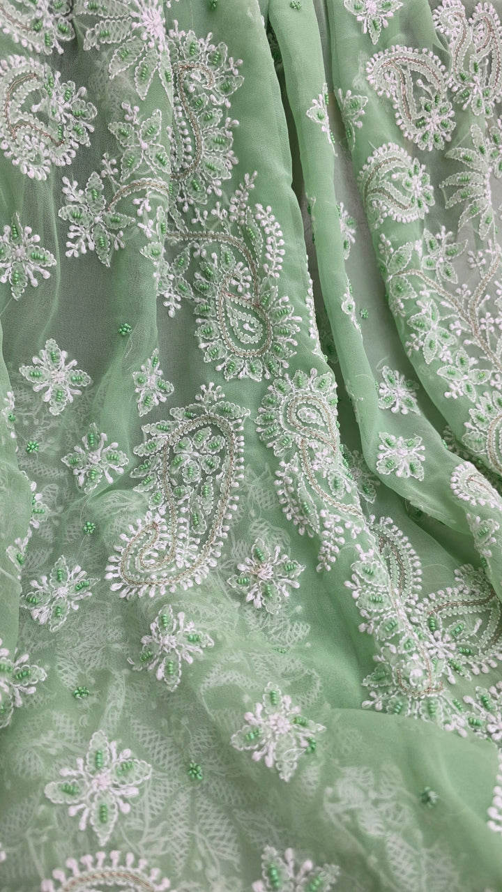 Pearl Chikankari Saree on Faux Georgette with Matching Blouse | Hand Embroidered Lucknowi Saree | Paridhan Chikan Heritage Collection