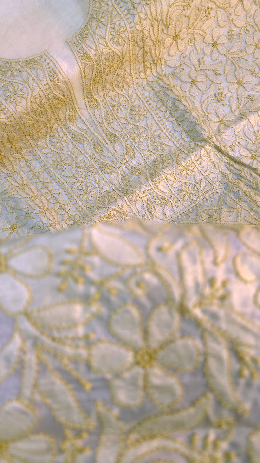Pure Paper Silk Chikankari Fabric | Full Jaal Hand Embroidery Kurta Fabric for Women