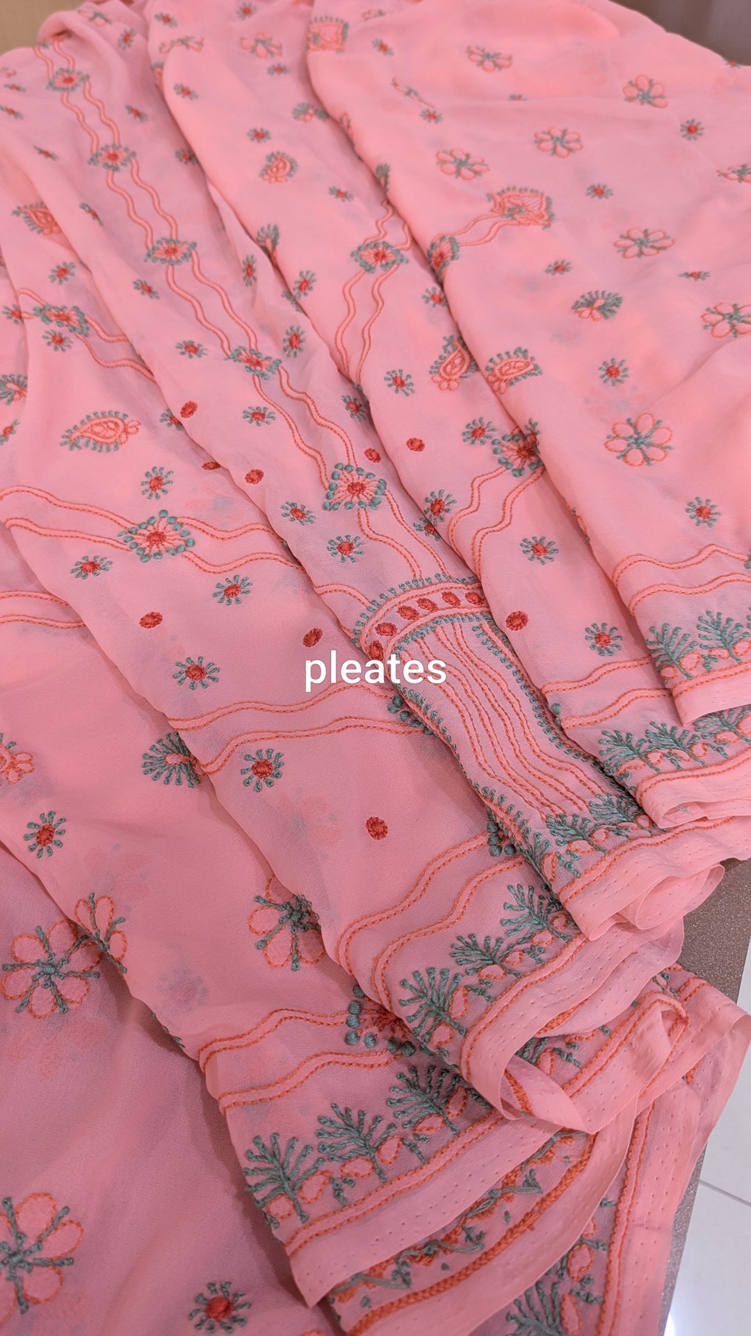 Faux Georgette Hand Chikankari Saree with Exclusive Border & designer Palla Design | Embroidered Blouse Included | Authentic Lucknow Handicraft by Paridhan Chikan
