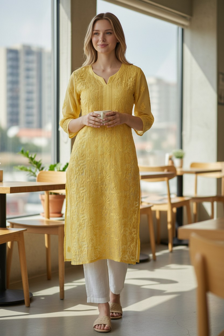 Georgette chikankari long kurti