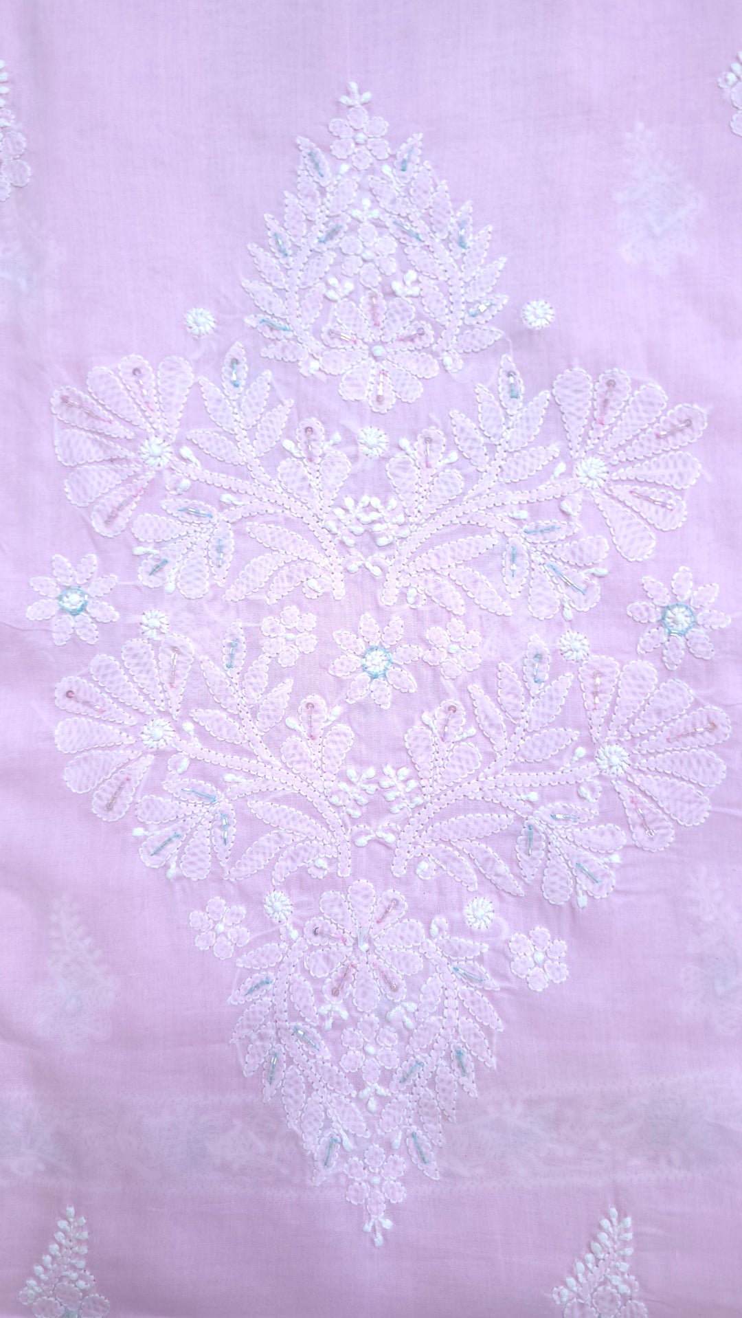 Premium Hand Embroidered Chikankari Cotton Unstitched Dress Material with Pure Chiffon Dupatta