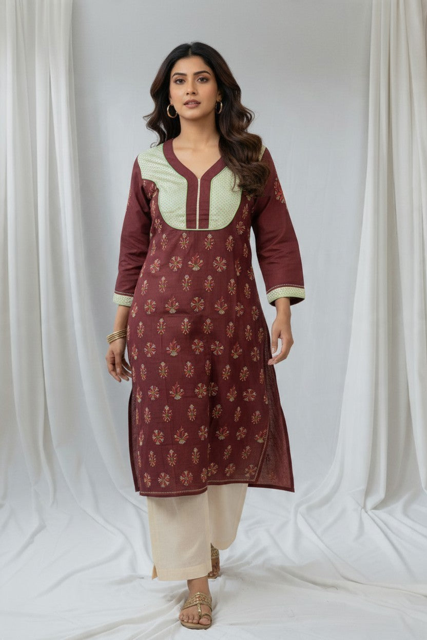 Saira Non Transparent - Soft Chanderi chikankari medium length kurti |36-38" approx